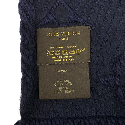 Louis Vuitton Scarf Echarpe Logo Mania Blue Nuit Fringe Wool Silk — view 2