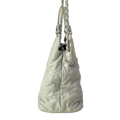 Chanel Shoulder Bag Quilted Wild Stitch Light Gray Silver 2-Way Chain Leather — view 4