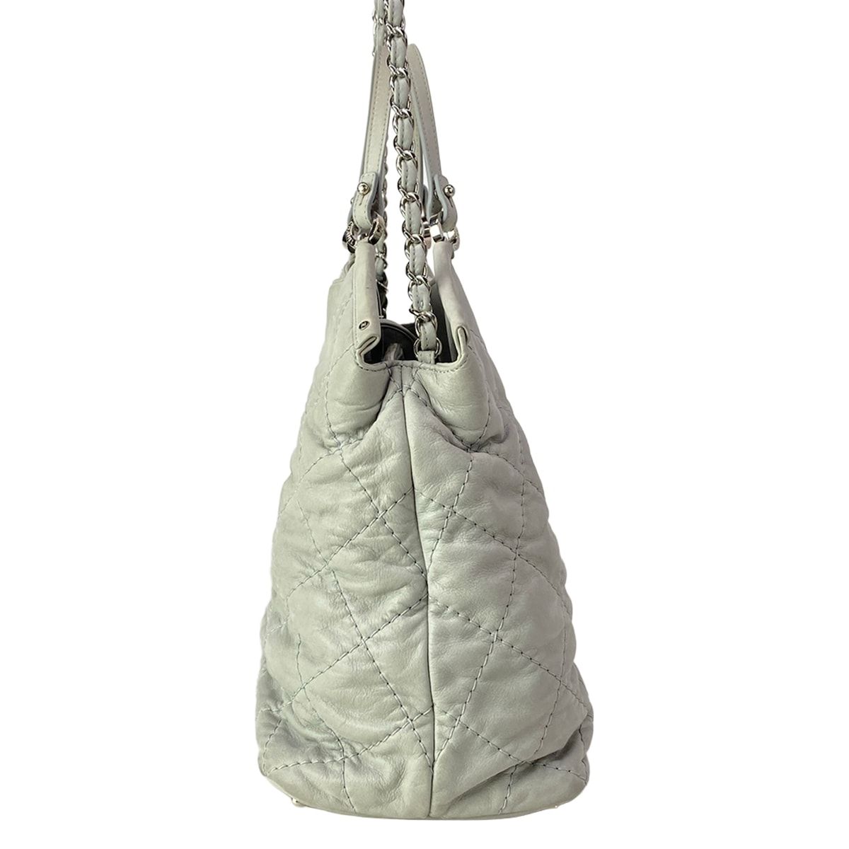 Chanel Shoulder Bag Quilted Wild Stitch Light Gray Silver 2-Way Chain Leather — view 2