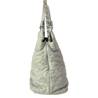 Chanel Shoulder Bag Quilted Wild Stitch Light Gray Silver 2-Way Chain Leather — view 2