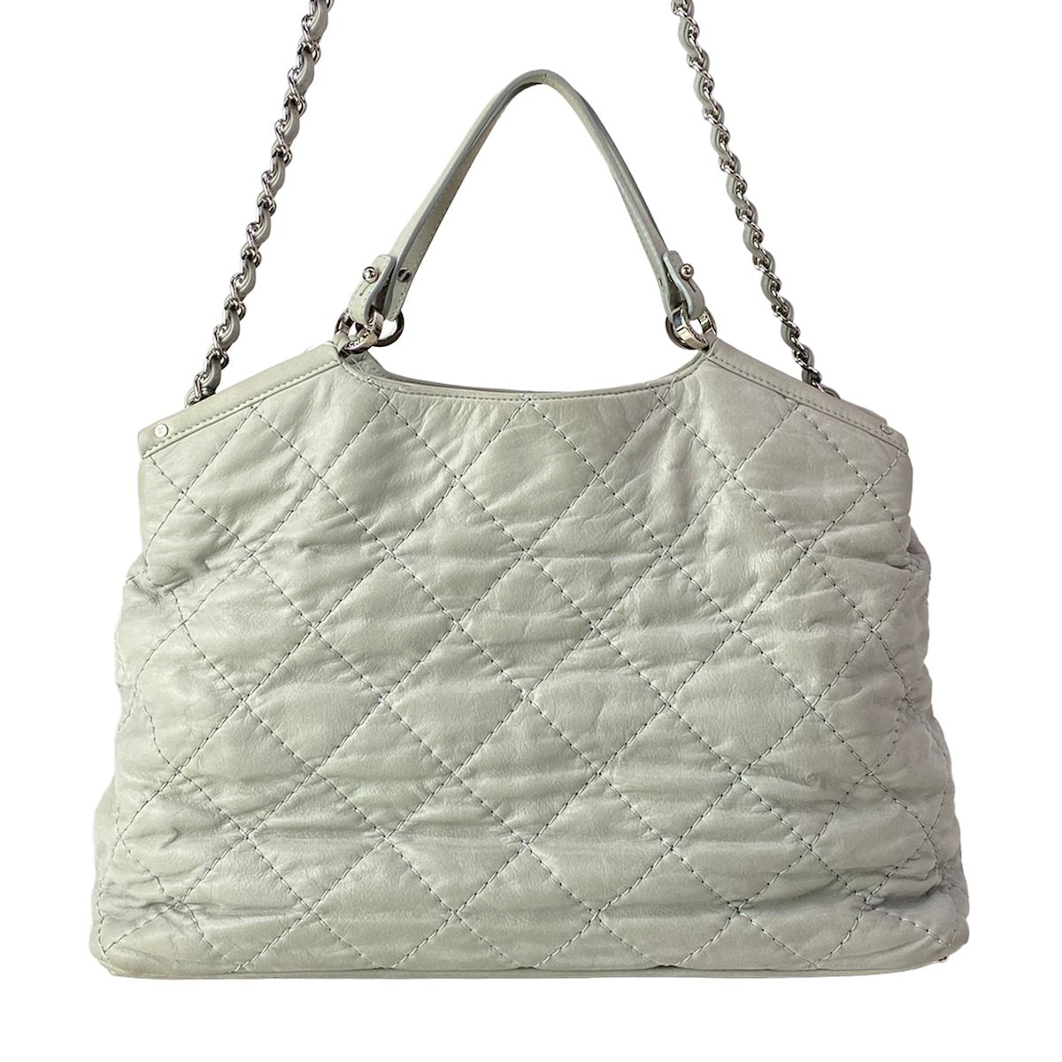Chanel Shoulder Bag Quilted Wild Stitch Light Gray Silver 2-Way Chain Leather — view 3