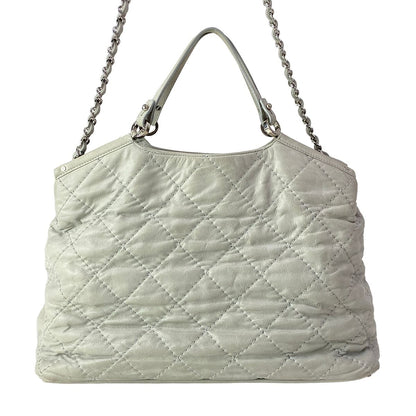 Chanel Shoulder Bag Quilted Wild Stitch Light Gray Silver 2-Way Chain Leather — view 3