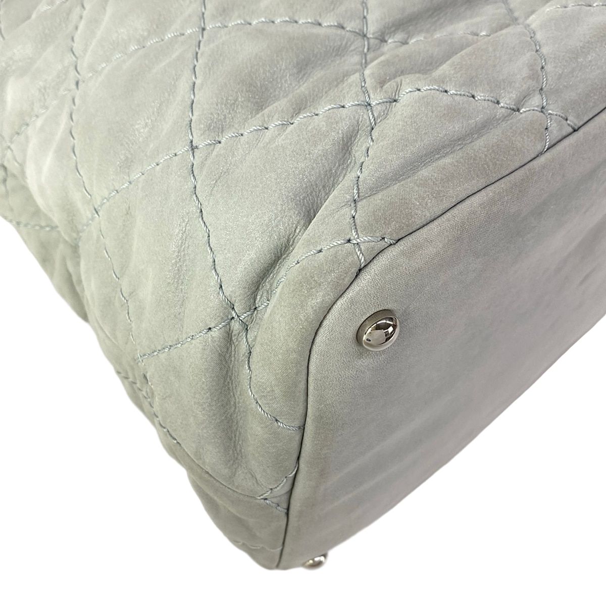 Chanel Shoulder Bag Quilted Wild Stitch Light Gray Silver 2-Way Chain Leather — view 6