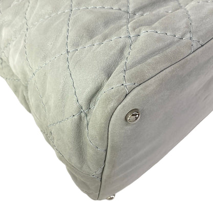 Chanel Shoulder Bag Quilted Wild Stitch Light Gray Silver 2-Way Chain Leather — view 6