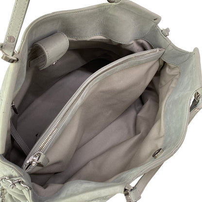 Chanel Shoulder Bag Quilted Wild Stitch Light Gray Silver 2-Way Chain Leather — view 7