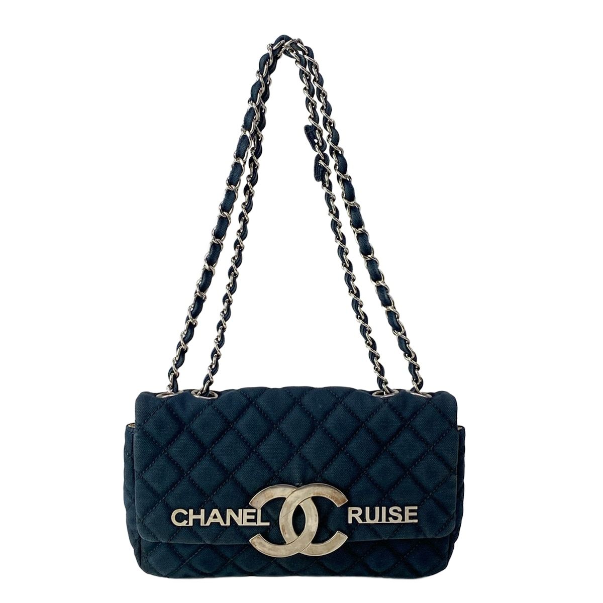 Chanel Shoulder Bag Quilted Cruise Line Dark Navy Chain Silver