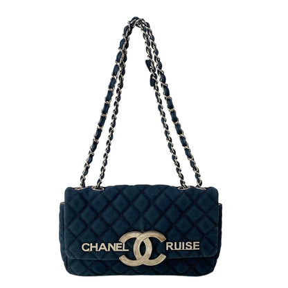 Chanel Shoulder Bag Quilted Cruise Line Dark Navy Chain Silver