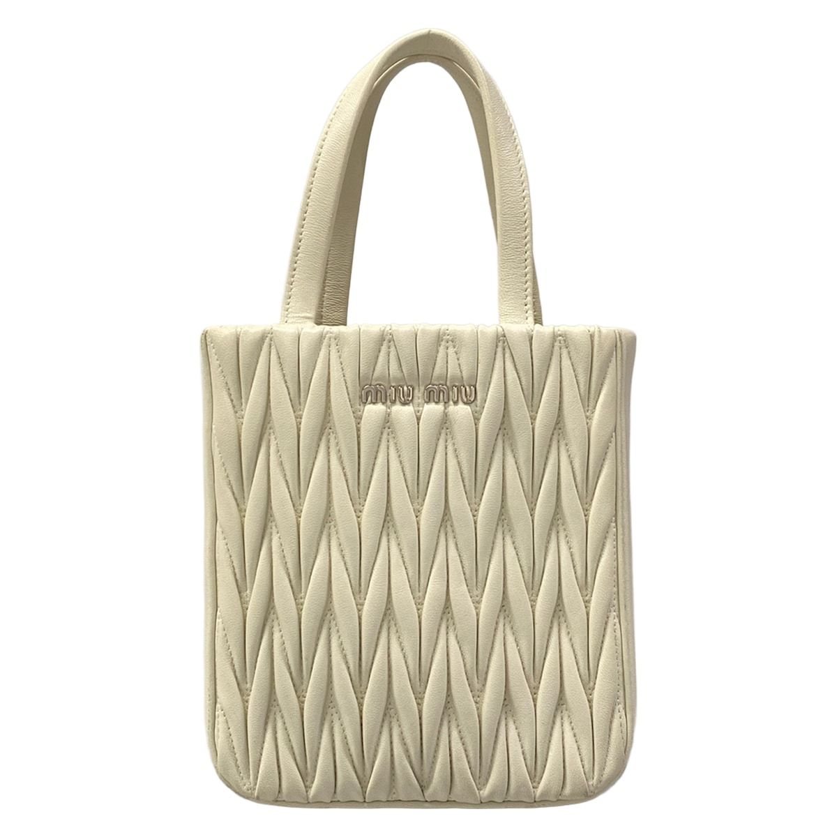 Miu Miu Tote Miu Crystal Matelasse White Leather