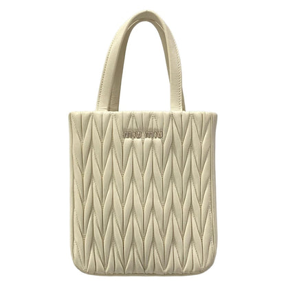 Miu Miu Tote Miu Crystal Matelasse White Leather