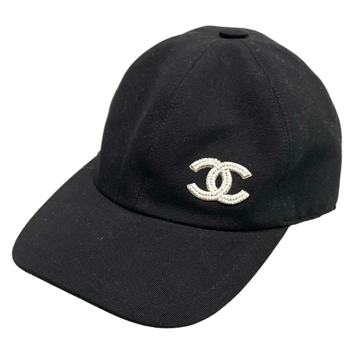 Chanel Cap Black White Beads CC Logo Cotton Silk