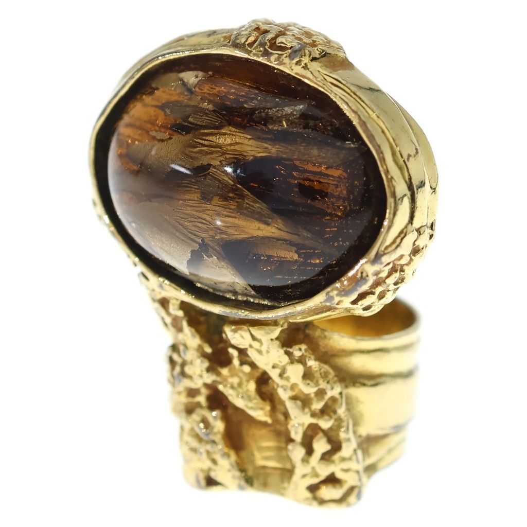 Saint Laurent Yves Artie Oval Ring Gold Brown
