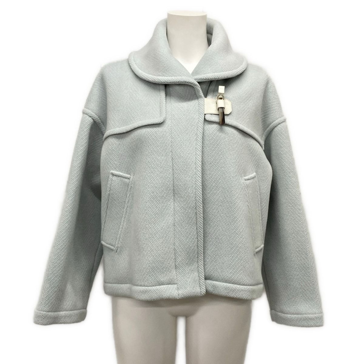 Hermes Coat 34 S Light Blue Long Sleeve Short Length Autumn Winter Wool