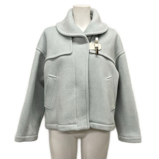 Hermes Coat 34 S Light Blue Long Sleeve Short Length Autumn Winter Wool