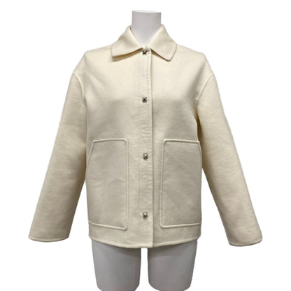 Hermes Coat 34 S Ivory Short Length Medle Button Autumn Cashmere