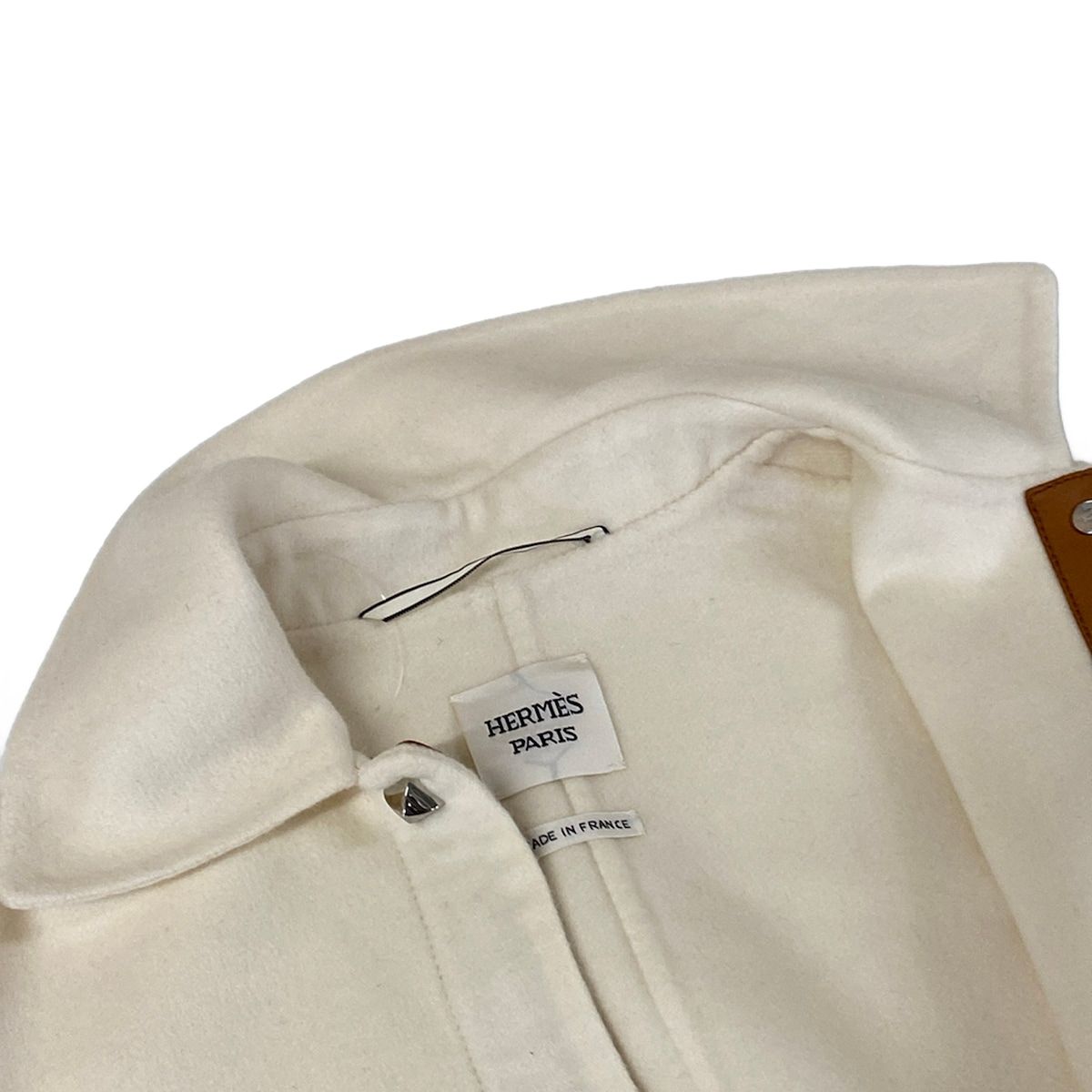 Hermes Coat 34 S Ivory Short Length Medle Button Autumn Cashmere — view 8