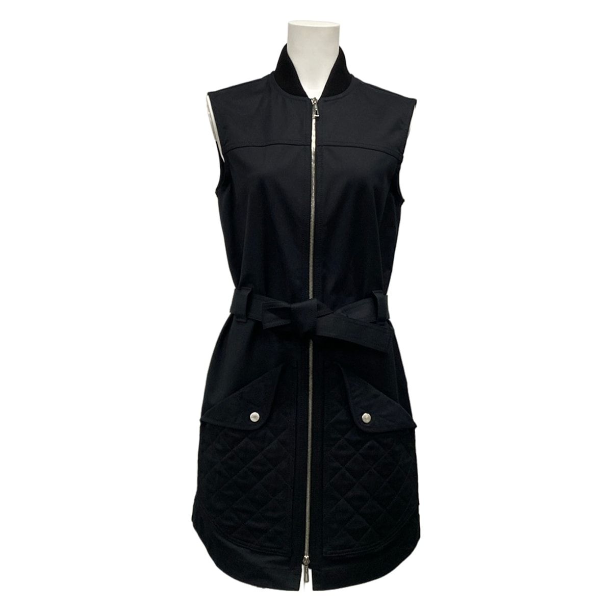 Hermes Vest 36 S Black Long Length Quilted Zip Up Cotton