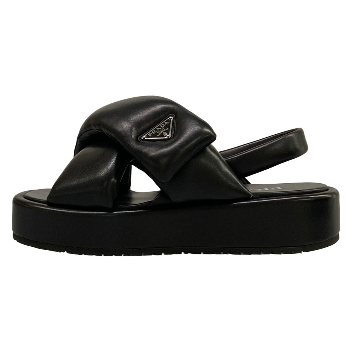 Prada Sandals 39 Black Cross Platform Leather