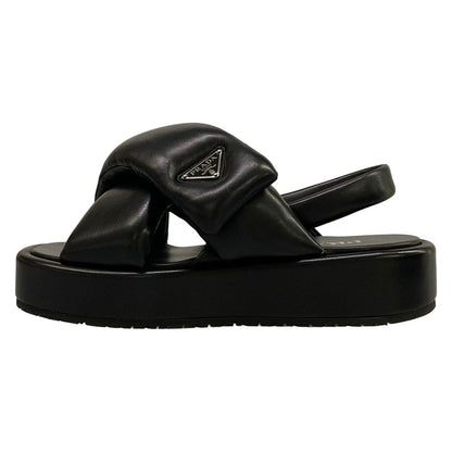 Prada Sandals 39 Black Cross Platform Leather
