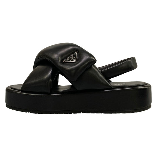 Prada Sandals 39 Black Cross Platform Leather