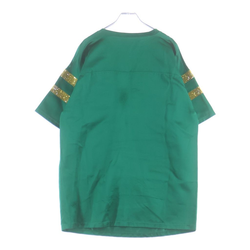 Gucci Silk Rhinestone Logo Print Short Sleeve Football T-Shirt Green — view 2