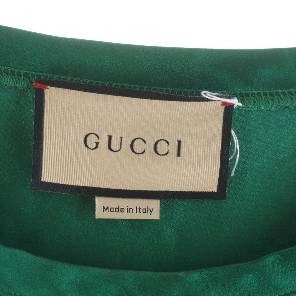 Gucci Silk Rhinestone Logo Print Short Sleeve Football T-Shirt Green — view 6
