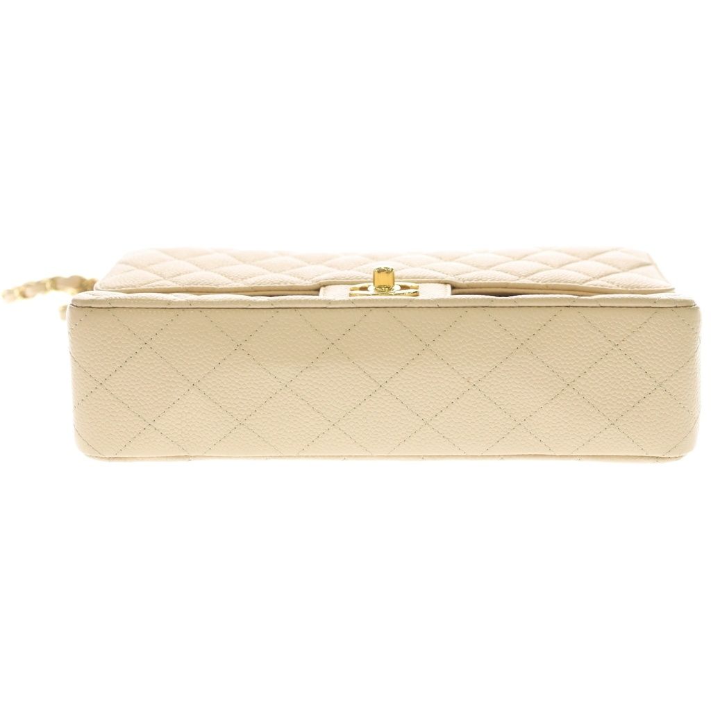 Chanel Quilted 25 Double Flap Chain Shoulder Bag Beige Caviar Leather Gold — view 4