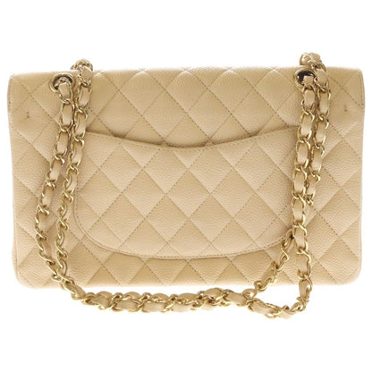 Chanel Quilted 25 Double Flap Chain Shoulder Bag Beige Caviar Leather Gold — view 2