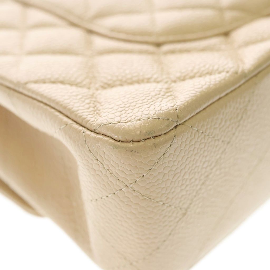 Chanel Quilted 25 Double Flap Chain Shoulder Bag Beige Caviar Leather Gold — view 7