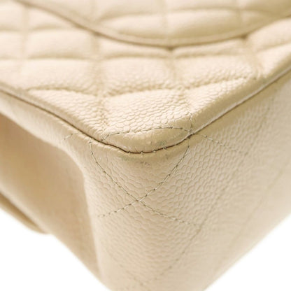 Chanel Quilted 25 Double Flap Chain Shoulder Bag Beige Caviar Leather Gold — view 7