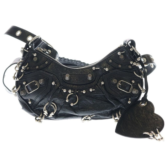 Balenciaga le Cagole XS Earrings Shoulder Bag Black Leather Silver