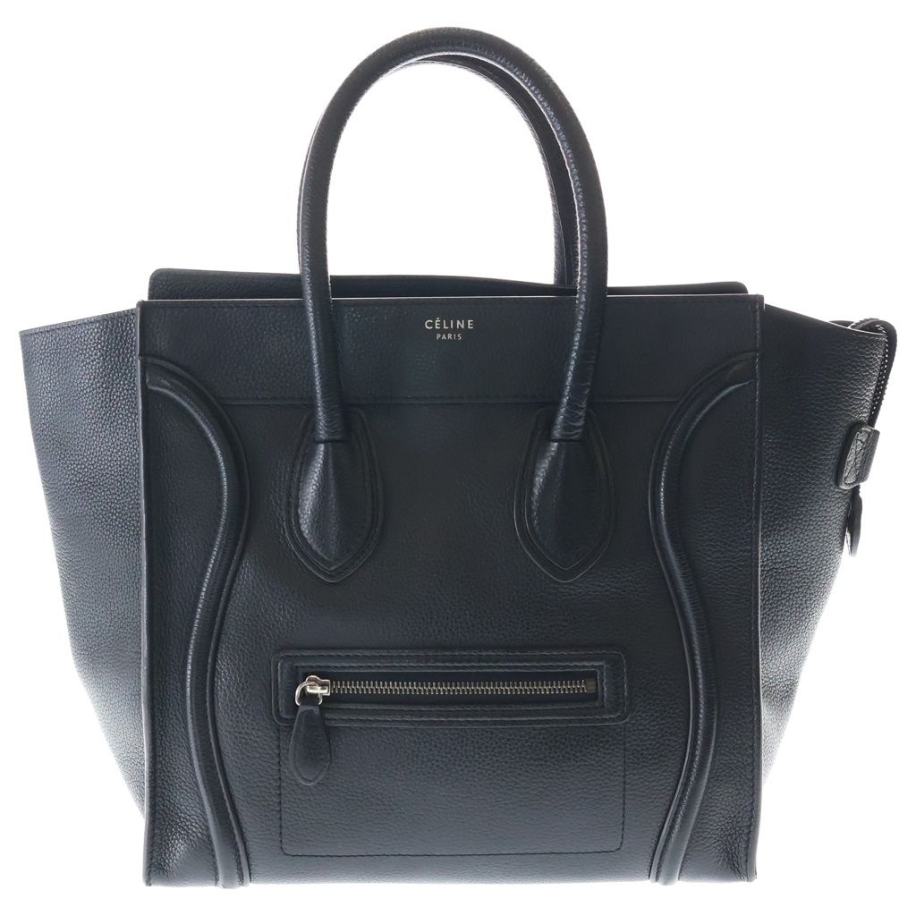Celine Luggage Mini Handbag Black Leather Silver