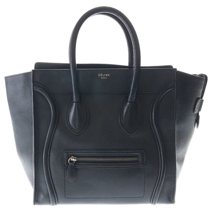 Celine Luggage Mini Handbag Black Leather Silver