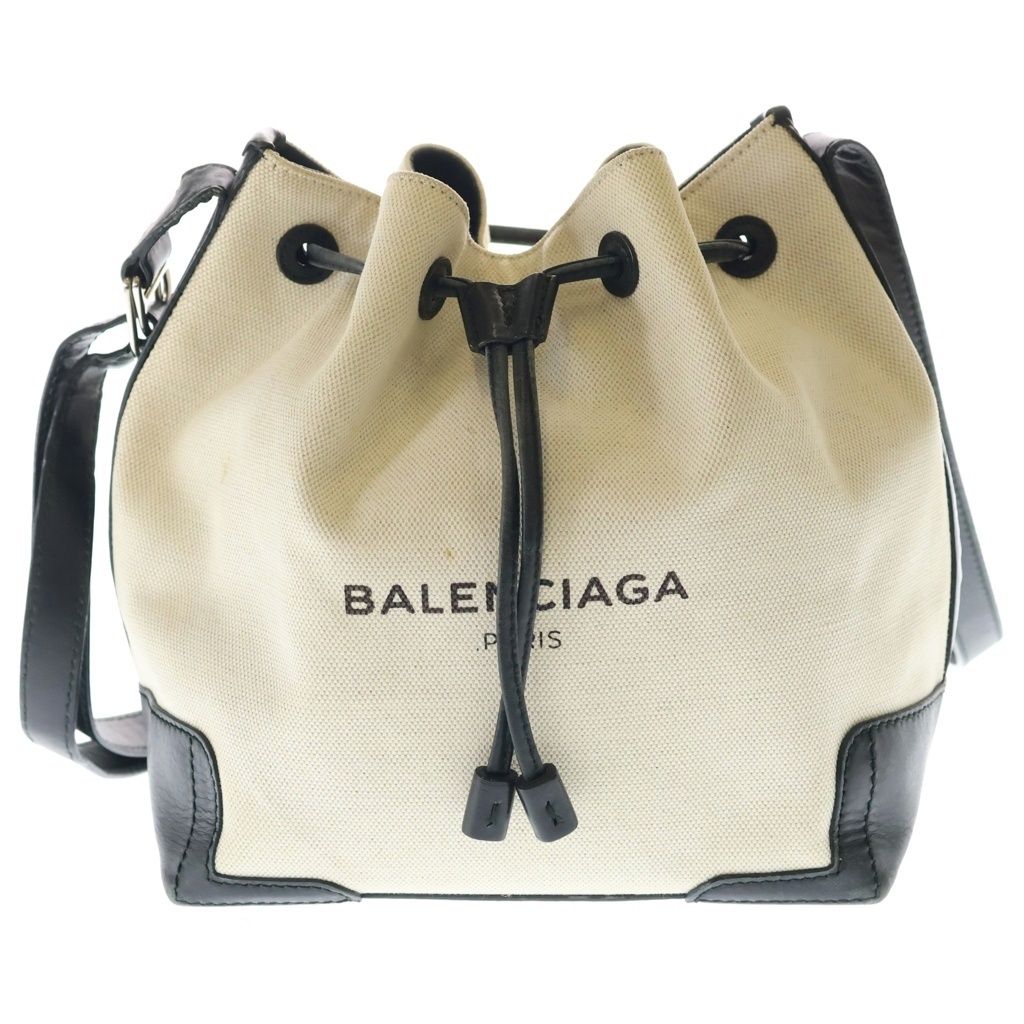 Balenciaga Navy Cabas Canvas Shoulder Bag Ivory Black