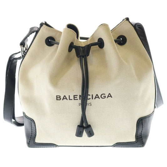 Balenciaga Navy Cabas Canvas Shoulder Bag Ivory Black
