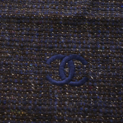 Chanel Cashmere Blend Tweed CC Logo Scarf Charcoal Gray Navy — view 3