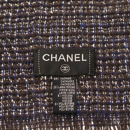 Chanel Cashmere Blend Tweed CC Logo Scarf Charcoal Gray Navy — view 5