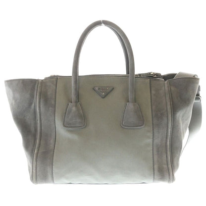 Prada 2-Way Shoulder Bag Gray Suede Canvas Silver