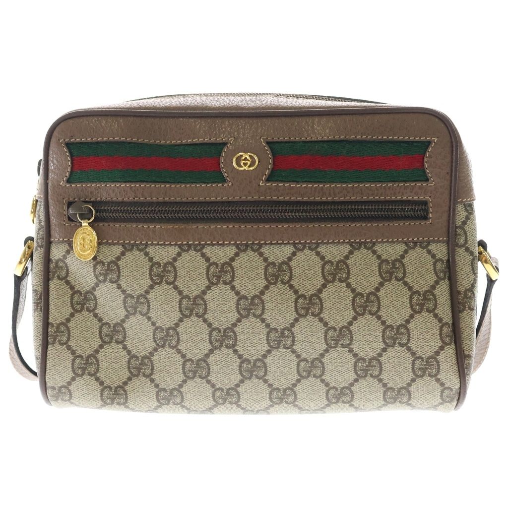 Gucci GG Supreme Shoulder Bag Brown Beige Leather Gold
