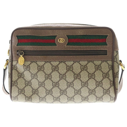 Gucci GG Supreme Shoulder Bag Brown Beige Leather Gold