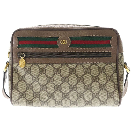 Gucci GG Supreme Shoulder Bag Brown Beige Leather Gold