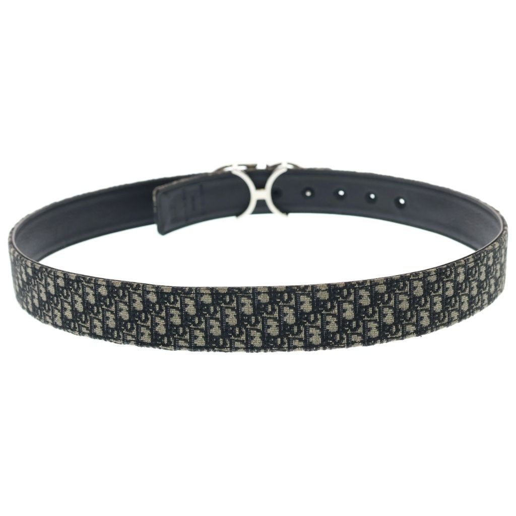 Dior CD Logo Buckle Belt Oblique Black Pattern Navy Canvas Leather Silver — view 2