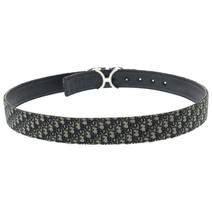 Dior CD Logo Buckle Belt Oblique Black Pattern Navy Canvas Leather Silver — view 2