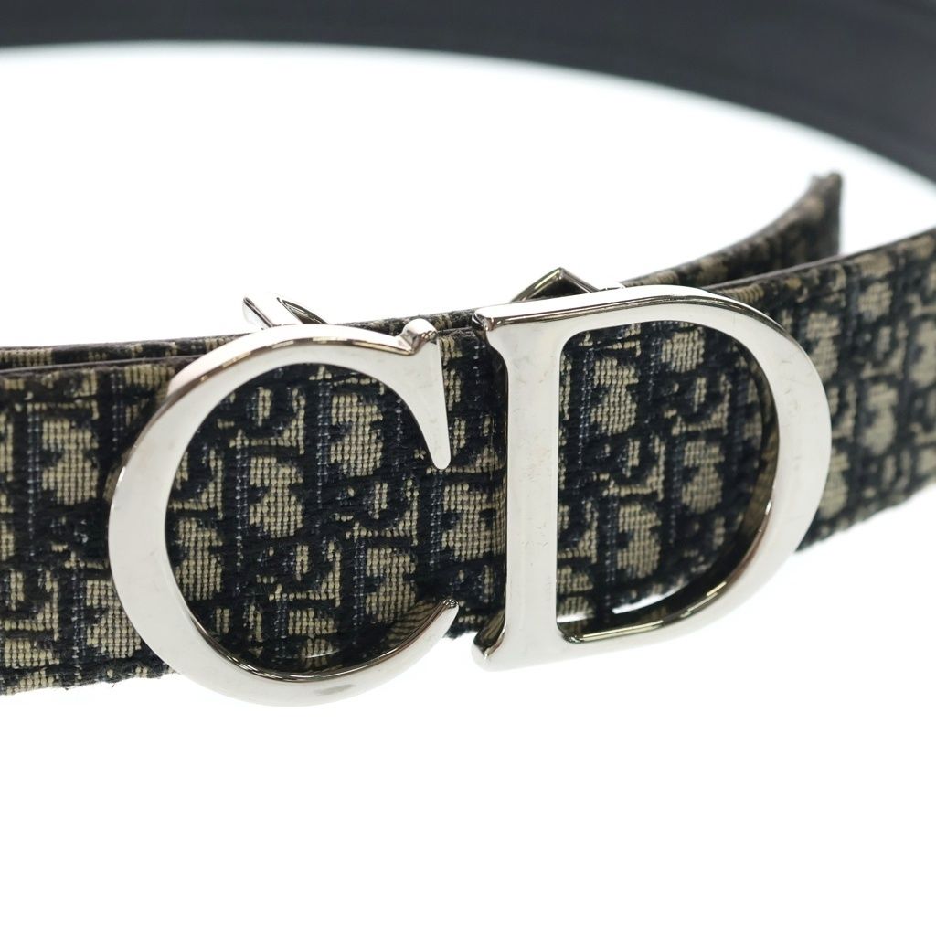 Dior CD Logo Buckle Belt Oblique Black Pattern Navy Canvas Leather Silver — view 4