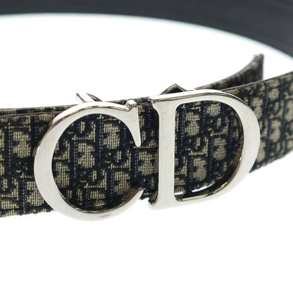 Dior CD Logo Buckle Belt Oblique Black Pattern Navy Canvas Leather Silver — view 4