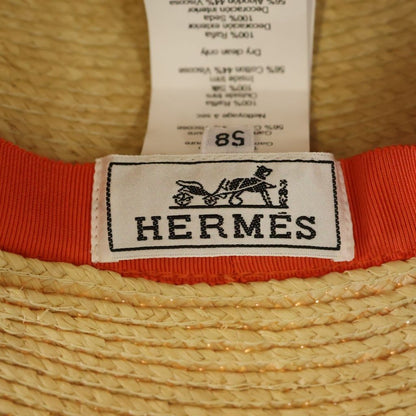 Hermes Straw Hat Carre Decorative Wide Brim Hat Orange Beige — view 7