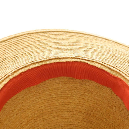 Hermes Straw Hat Carre Decorative Wide Brim Hat Orange Beige — view 6