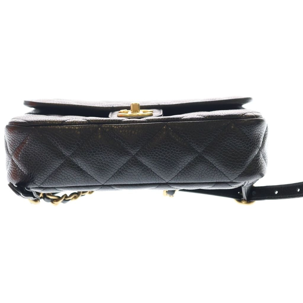 Chanel Quilted Backpack Black Caviar Leather Gold Plate — view 4