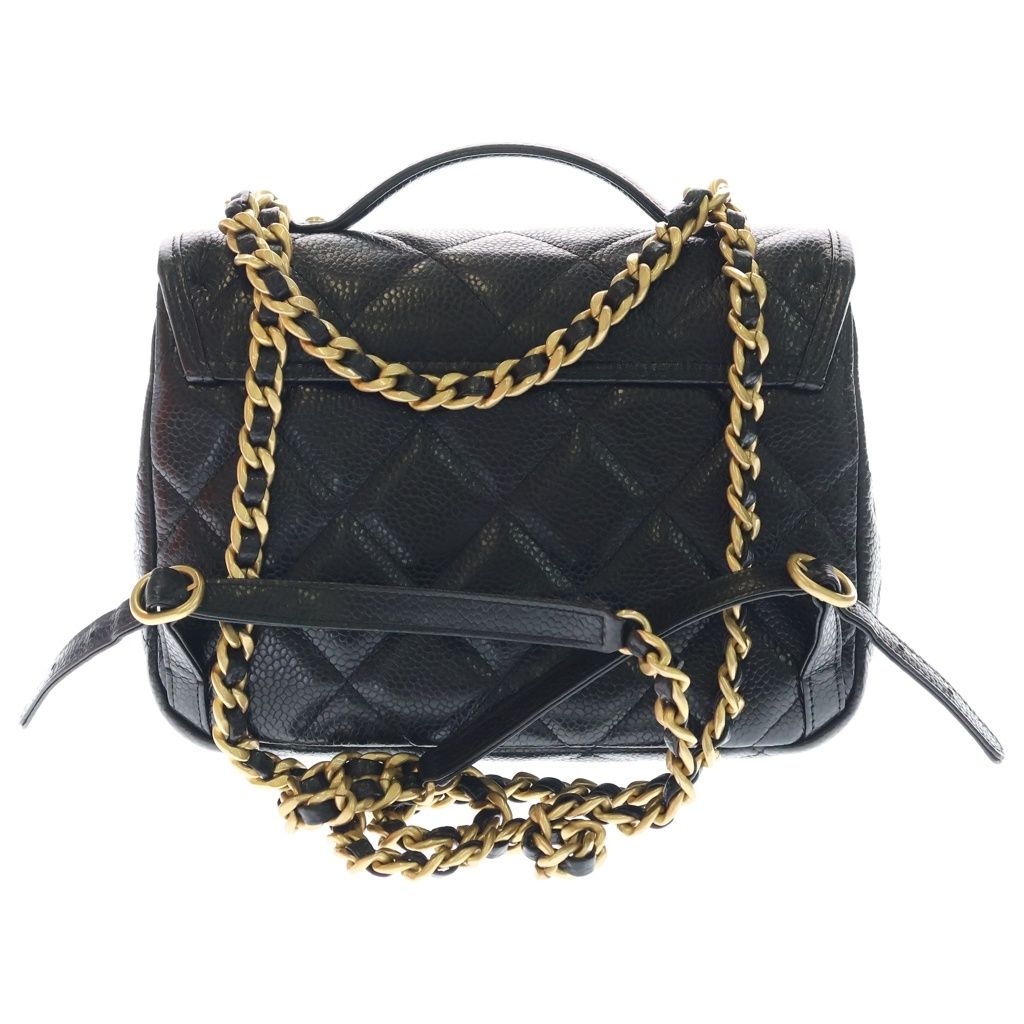 Chanel Quilted Backpack Black Caviar Leather Gold Plate — view 2