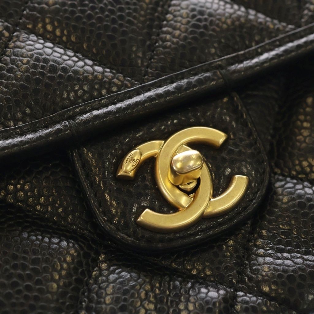 Chanel Quilted Backpack Black Caviar Leather Gold Plate — view 6