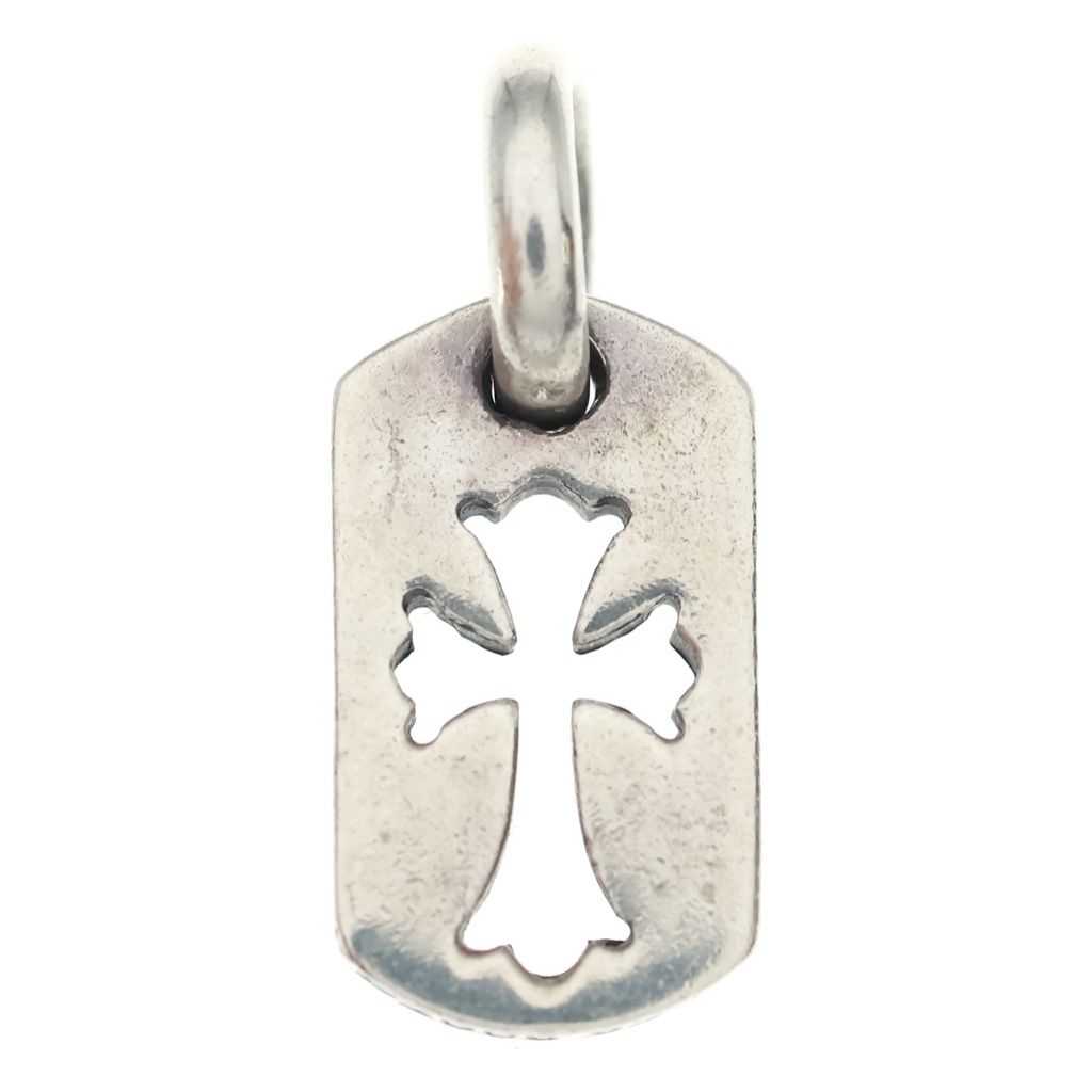 Chrome Hearts DT Tny CO Crs Tiny Cutout Cross Dog Tag Charm Pendant Top Silver
